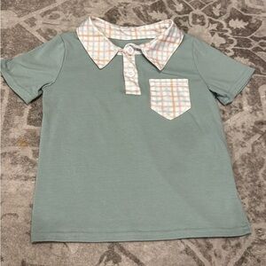 Toddler Sage Green Shirt with Plaid Collar